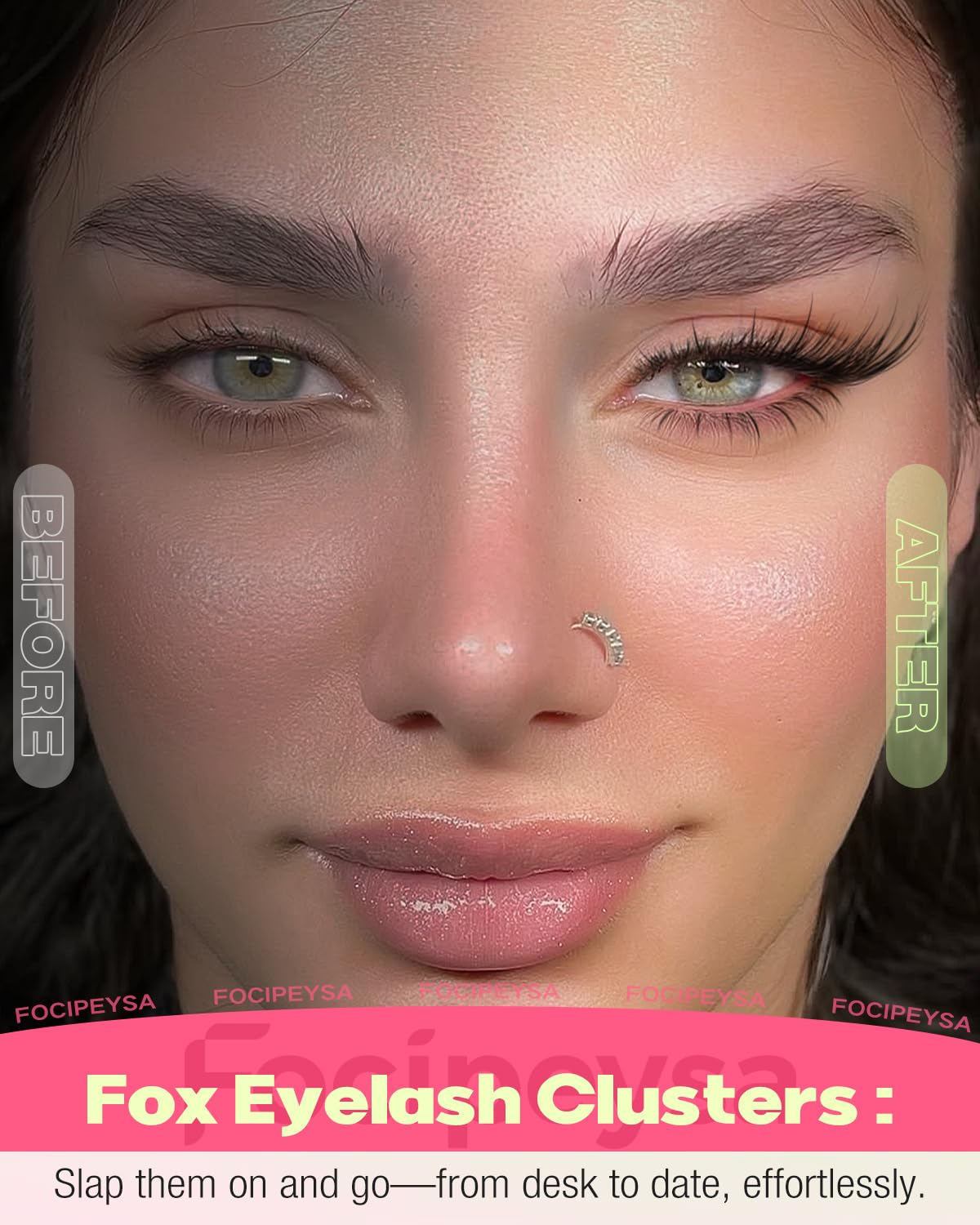 Focipeysa Wispy Lash Clusters Spiky Eyelash Clusters 10-18mm Eyelash Extensions Fox Eye Eyelash Right Left Individual Lashes Foxtail Lashes Thin Soft Lash Extension Waterproof Lash Cluster Focipeysa