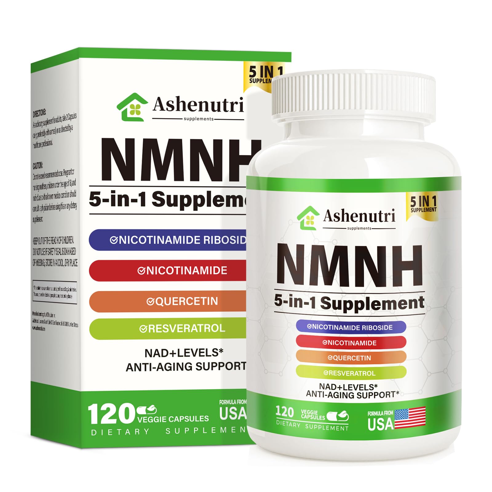 NMNH (Dihydronicotinamide Mononucleotide), NMN Alternative Supplement w/Niacinamide (Vitamin B3), Quercetin, Trans-Resveratrol, Support NAD+, Skin Cell Health*, Anti-Aging & Energy, 120 Caps Ashenutri buy australia supplements