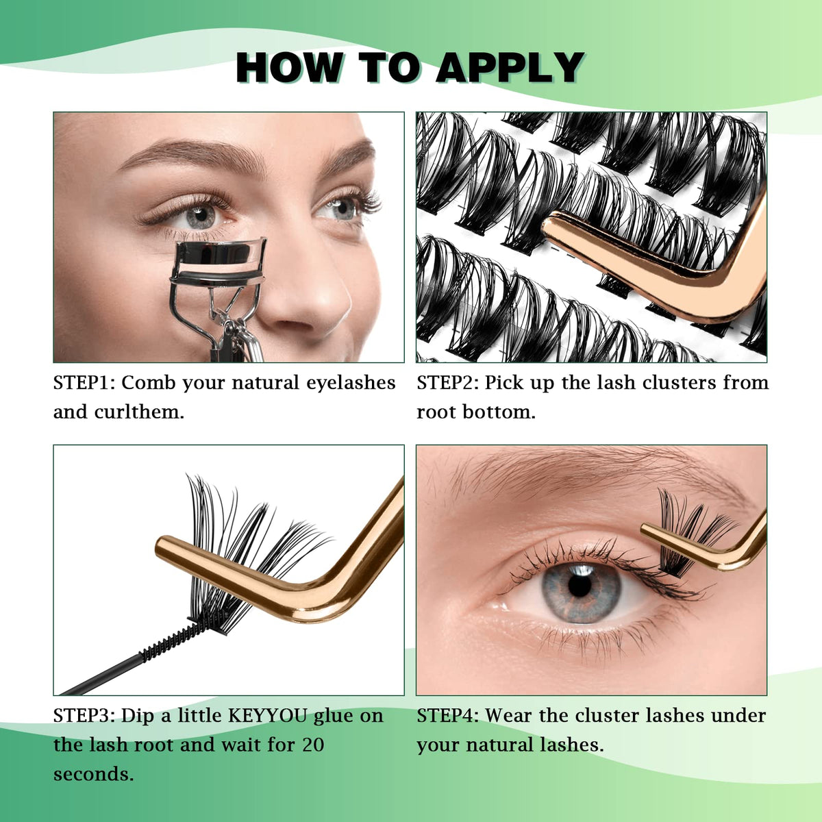 KEYYOU Lash Clusters, 40D 9-18MIX D Curl for DIY Natural Volume KEYYOU