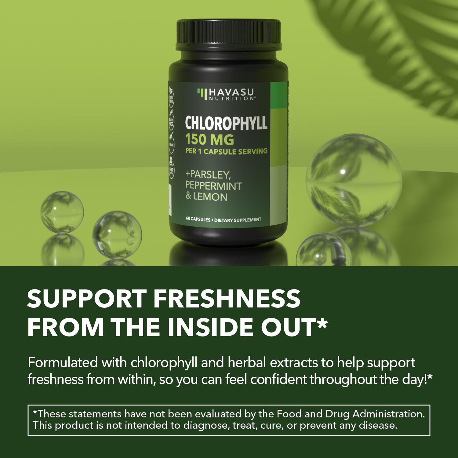 Chlorophyll Pills for Internal Cleanse & Balance, 30 Count, Internal Detox | Skin Health and Body Deodorizing Supplement with Parsley Peppermint & Lemon Extract, Vegan Non-GMO Chlorophyll Capsules Gsupps Australia
