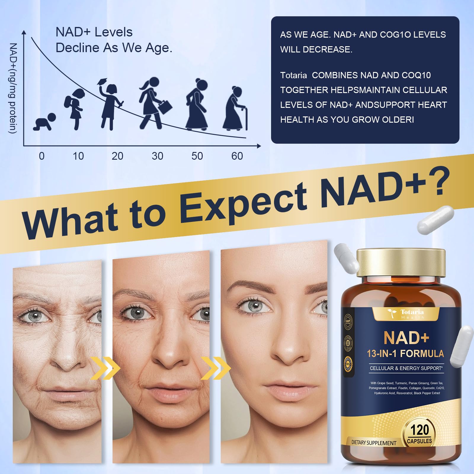 Totaria (2 Packs) NAD Supplement for Women Men with nicotinamide riboside resveratrol,Quercetin, Betaine Boost NAD+ Levels NAD Plus Supplement for Anti Aging, Energy, Immune, Focus 120 Capsules Totaria buy australia supplements