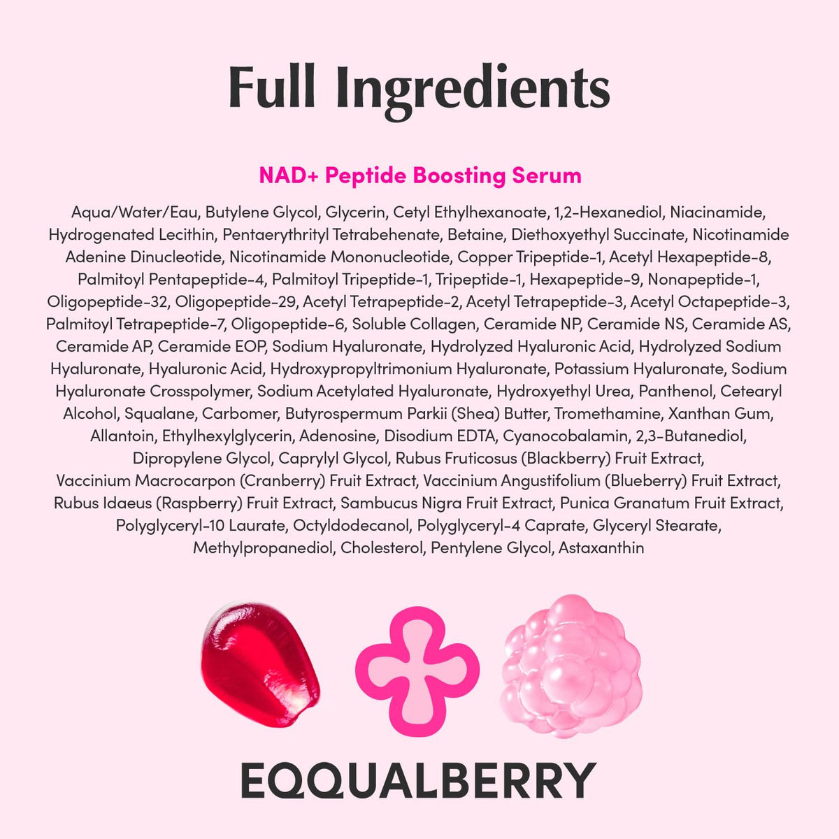 EQQUALBERRY NAD+ Peptide Boosting Serum | 14 Peptide Serum for Face, Neck & Body | Vegan Collagen & Pink Serum for Anti-Aging, Firming & Lifting | Korean Skincare (1.01 oz / 30ml) EQQUALBERRY