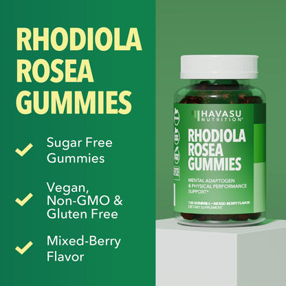 Rhodiola Rosea Gummies, Sugar Free Rhodiola Supplement, 30 Servings | Herbal Adaptogen for Mental Clarity and Performance, 60 Count, Vegan and Gluten-Free, Mixed Berry Flavor, 1-Month Supply Gsupps Australia