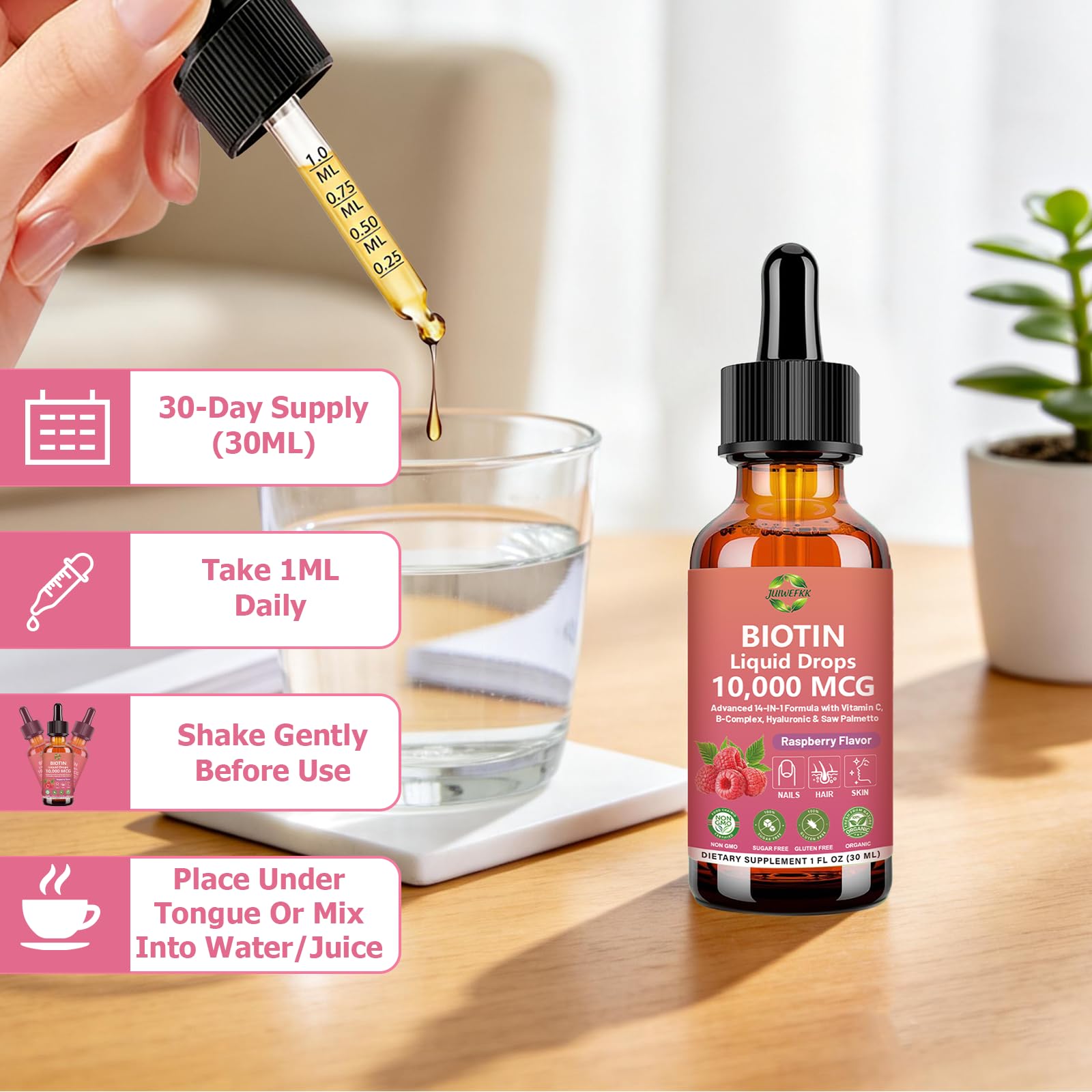Pure Biotin 10000mcg Liquid Drop Optimal Solutions Hair Skin & Nails Vitamins Support w. Collagen Keratin Hyaluronic Acid Saw Palmetto, Biotin(Vitamin B7) for Hair Growth & Cellular Energy JUIWEFKK buy australia supplements