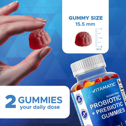 Vitamatic Probiotic Sugar Free Gummies for Men and Women – 5 Billion CFUs Digestive, Immune & Gut Health Support – Gluten Free Vitamatic