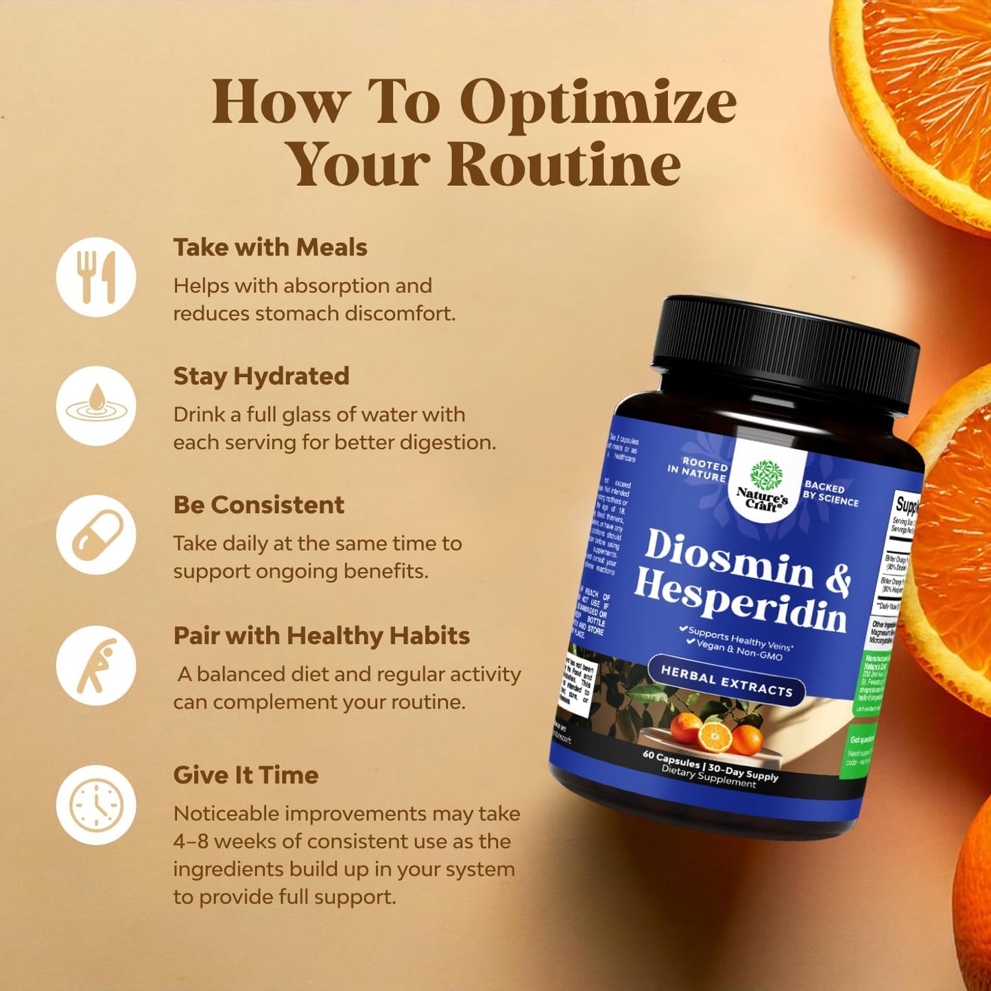 Diosmin Hesperidin 1000mg Complex for Adults - Bitter Orange Supplement for Varicose Veins Support, Leg & Feet Blood Health - Diosmin & Hesperidin Supplements from Citrus Aurantium - 60 Count Gsupps Australia