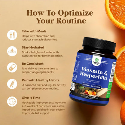 Diosmin Hesperidin 1000mg Complex for Adults - Bitter Orange Supplement for Varicose Veins Support, Leg & Feet Blood Health - Diosmin & Hesperidin Supplements from Citrus Aurantium - 60 Count Gsupps Australia