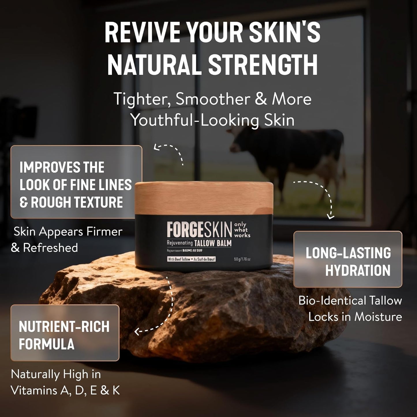 Forge Skin® Wrinkle Defense Beef Tallow Balm for Men [TALLOW-BASED] Moisturizer for Face Hydration - Hydrating Anti Aging Skin Cream Forge Skin