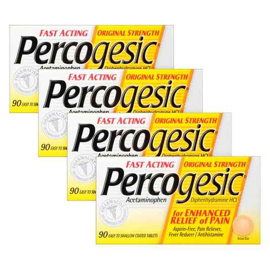 Percogesic Original Pain Relief | Aspirin Free Fast Acting Relief | 90 Coated Caplets (4 Pack) Percogesic