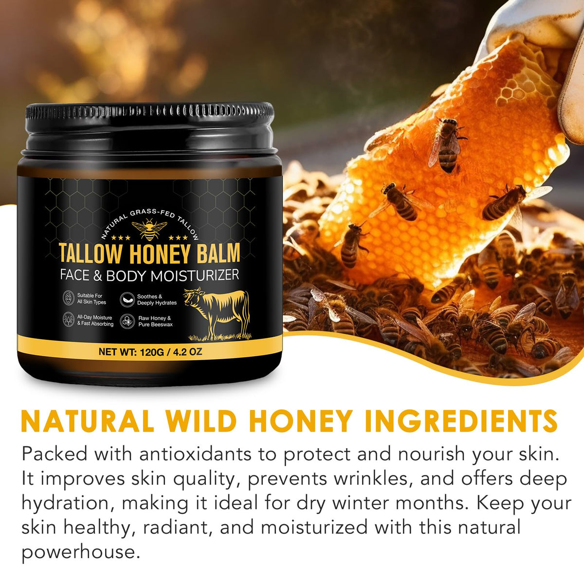 Beef Tallow for Skin, Beef Tallow for Face, Hydrating Tallow Balm with TKTALKER