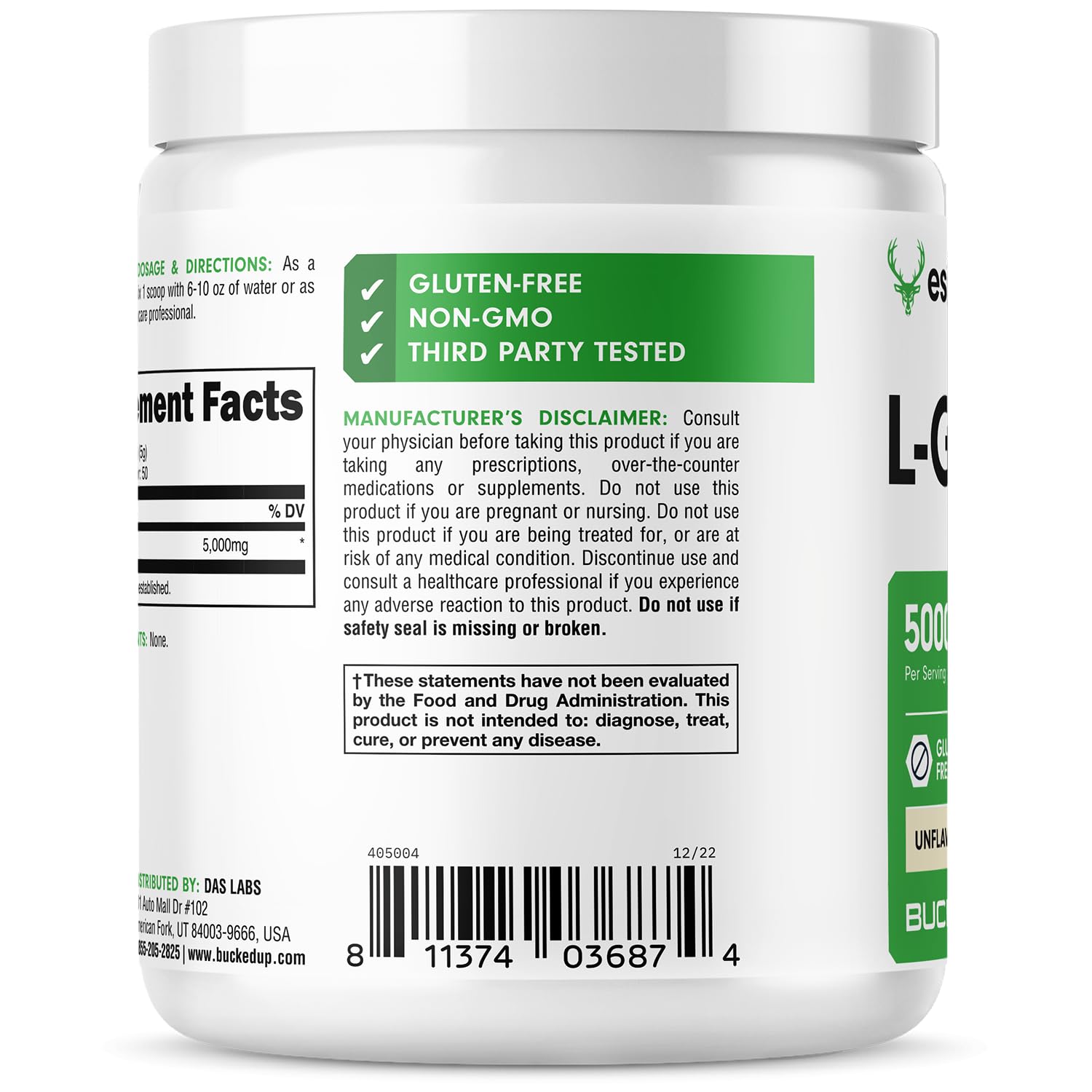 Bucked Up L-Glutamine (5000mg), Essentials (50 Servings, 250 Grams) Bucked Up buy australia supplements