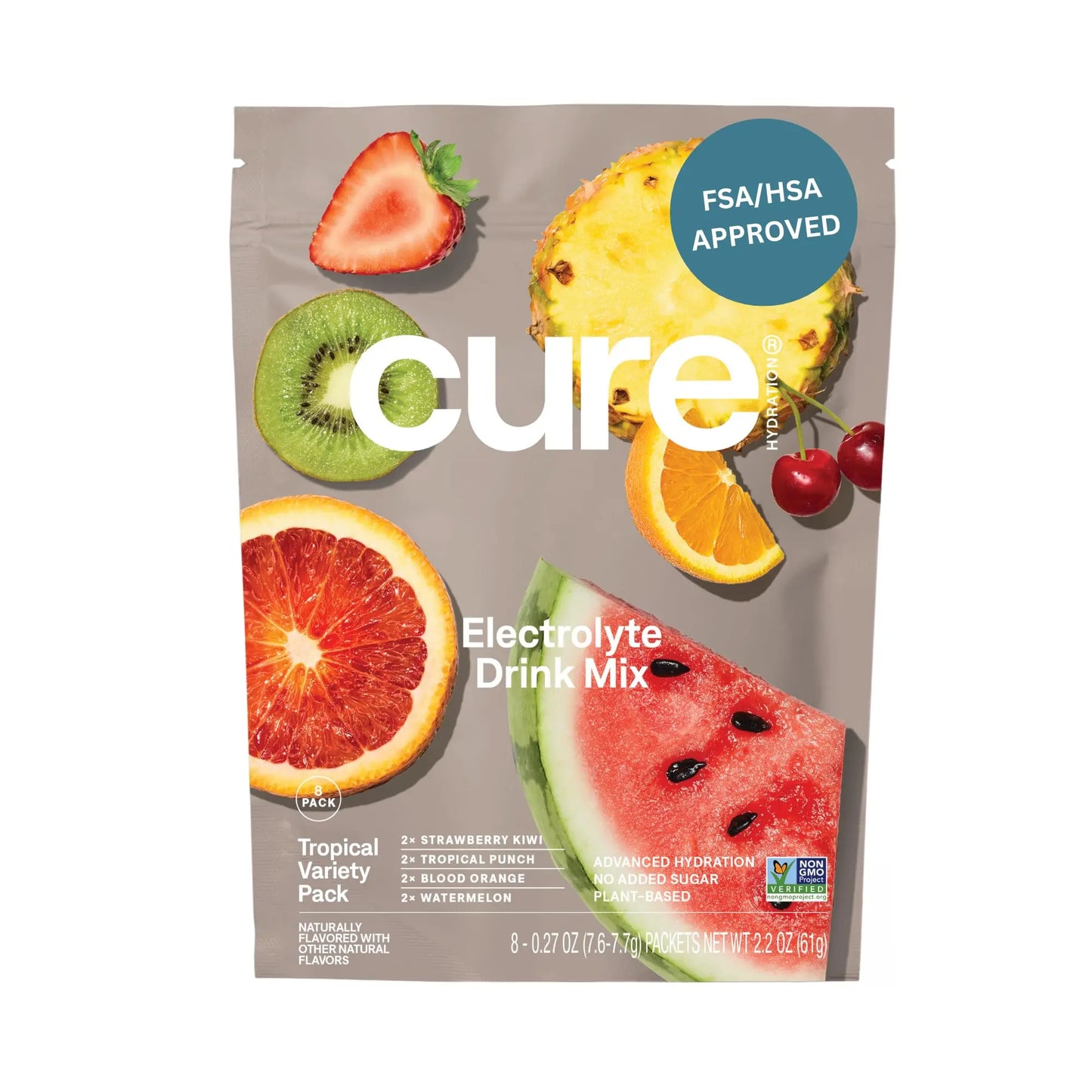 Cure Hydration | Plant-Based Electrolyte Drink Mix | No Added Sugar | FSA-HSA | Dehydration Relief Powder Made with Coconut Water | Non-GMO | Vegan Cure Hydration