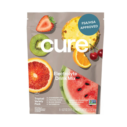 Cure Hydration | Plant-Based Electrolyte Drink Mix | No Added Sugar | FSA-HSA | Dehydration Relief Powder Made with Coconut Water | Non-GMO | Vegan Cure Hydration