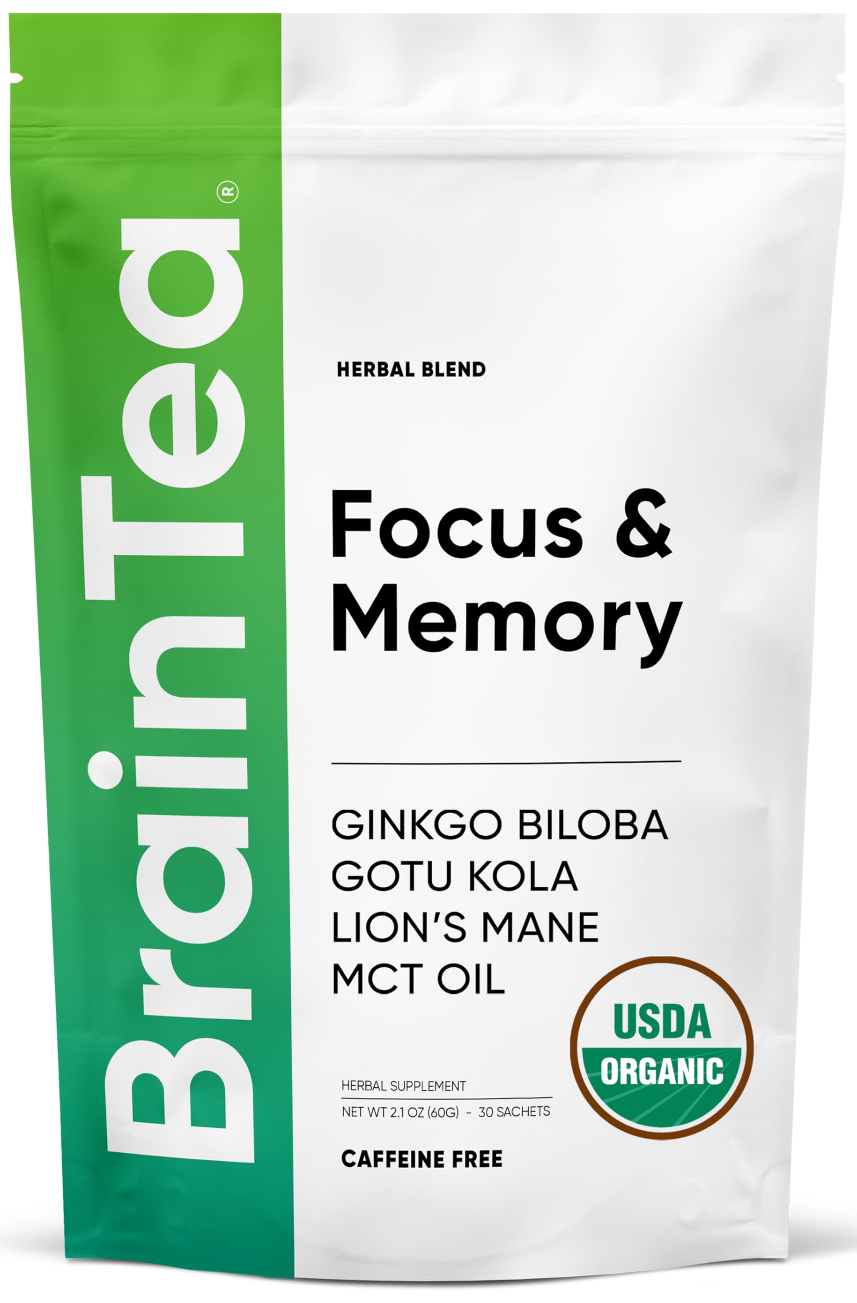 Brain Tea Focus & Memory - Brain Tea Organic Certified 4-in-1 Nootropic Herbal Supplement with Ginkgo Biloba, Gotu Kola, Lion’s Mane Mushroom, MCT Caffeine-Free for Mental Clarity (30 Sachets) Brain Tea buy australia supplements