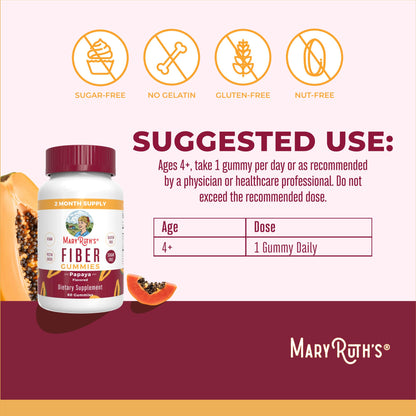 MARYRUTH'S Fiber Gummies for Kids | 2 Month Supply | Sugar Free | Kids Fiber Gummies Ages 4+ | Soluble Fiber Supplement | Gut Health & Digestion Support | 3g Fiber per Gummy | Vegan | 60 Count