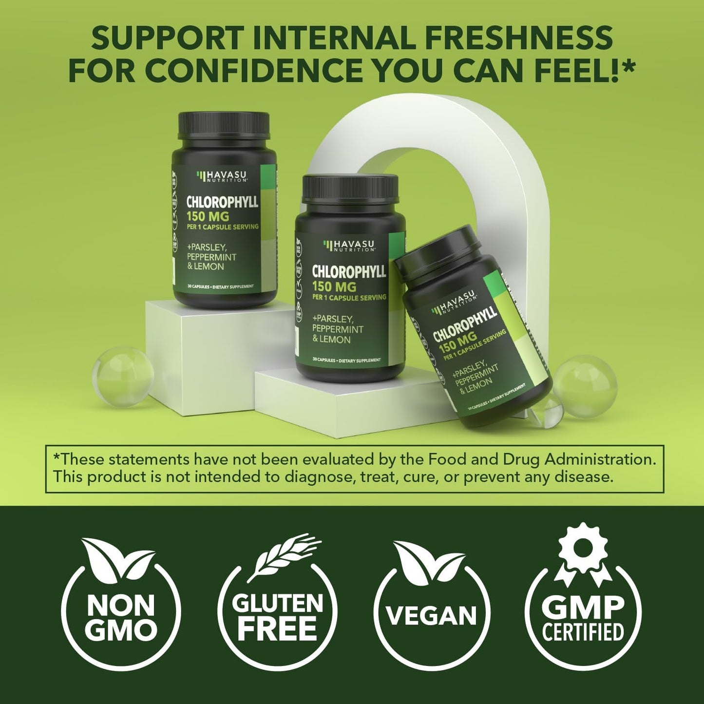 Chlorophyll Pills for Internal Cleanse & Balance, 30 Count, Internal Detox | Skin Health and Body Deodorizing Supplement with Parsley Peppermint & Lemon Extract, Vegan Non-GMO Chlorophyll Capsules Gsupps Australia