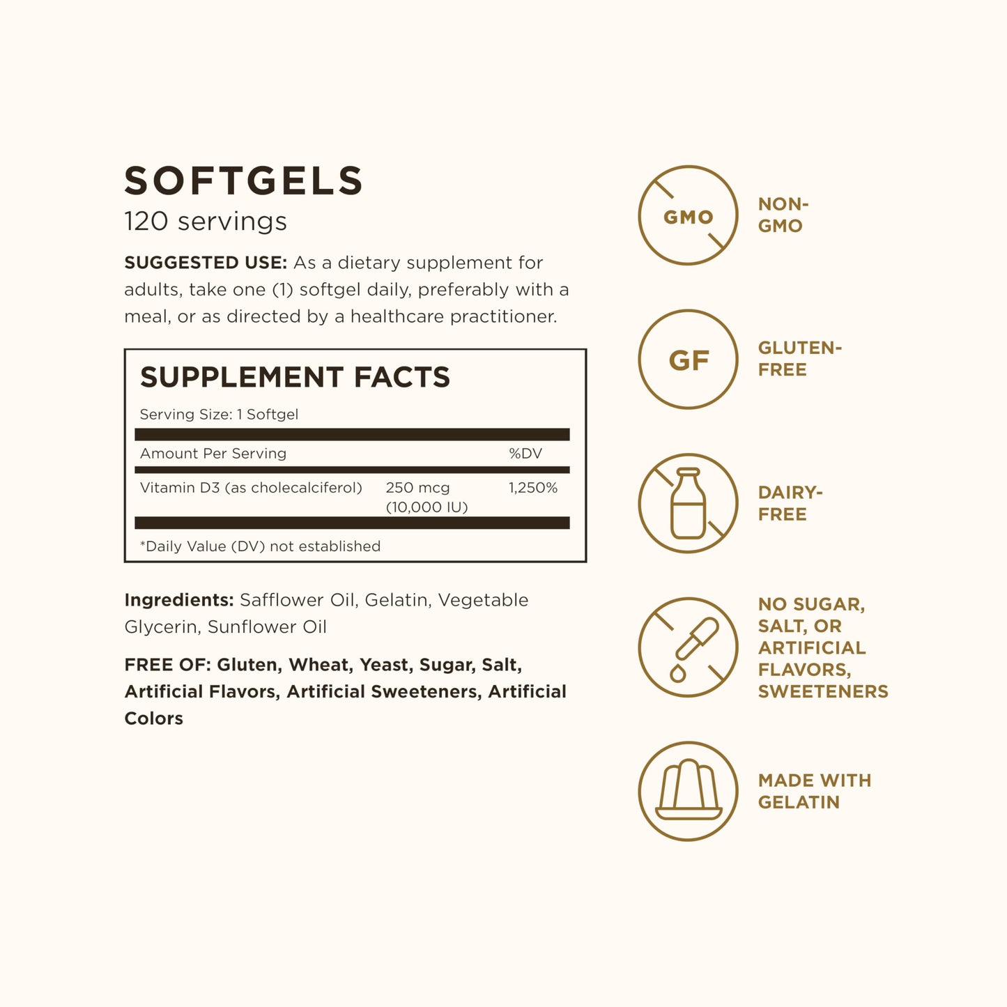 Solgar Vitamin D3 (Cholecalciferol) 250 MCG (10,000 IU), 120 Softgels - Helps Maintain Healthy Bones & Teeth - Immune System Support Solgar