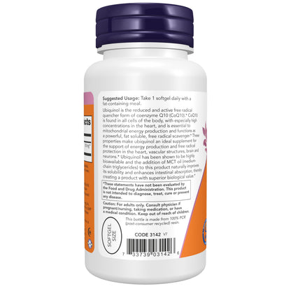 NOW Supplements, Ubiquinol 100 mg, High Bioavailability (the Active Form of CoQ10), 120 Softgels Gsupps Australia