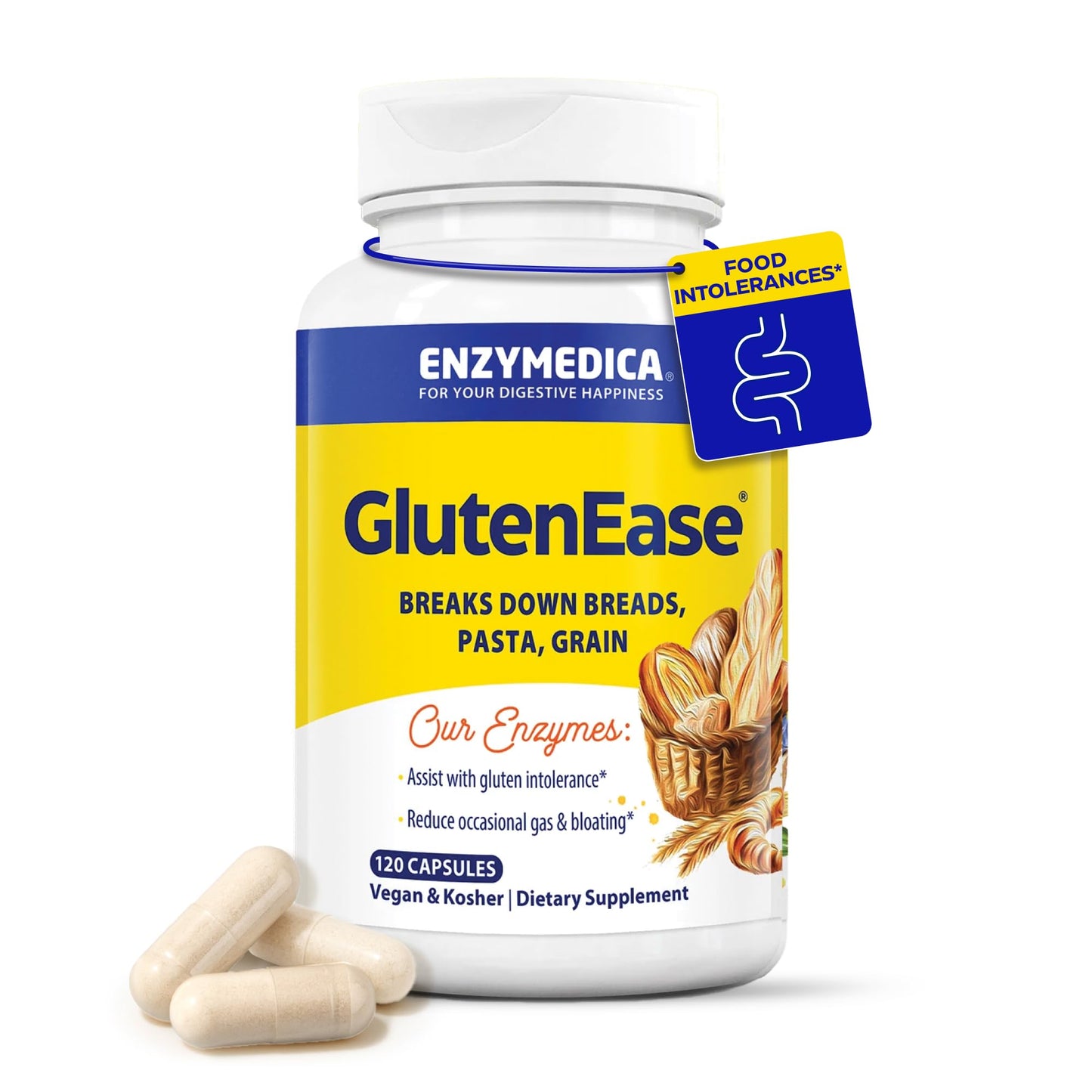 Enzymedica GlutenEase - Digestive Enzyme Supplement for Women & Men, Gluten & Casein Sensitivity Support, Enzymes for Digestion & Gut Health, Helps Gas & Bloating - 60 Caps Gsupps Australia