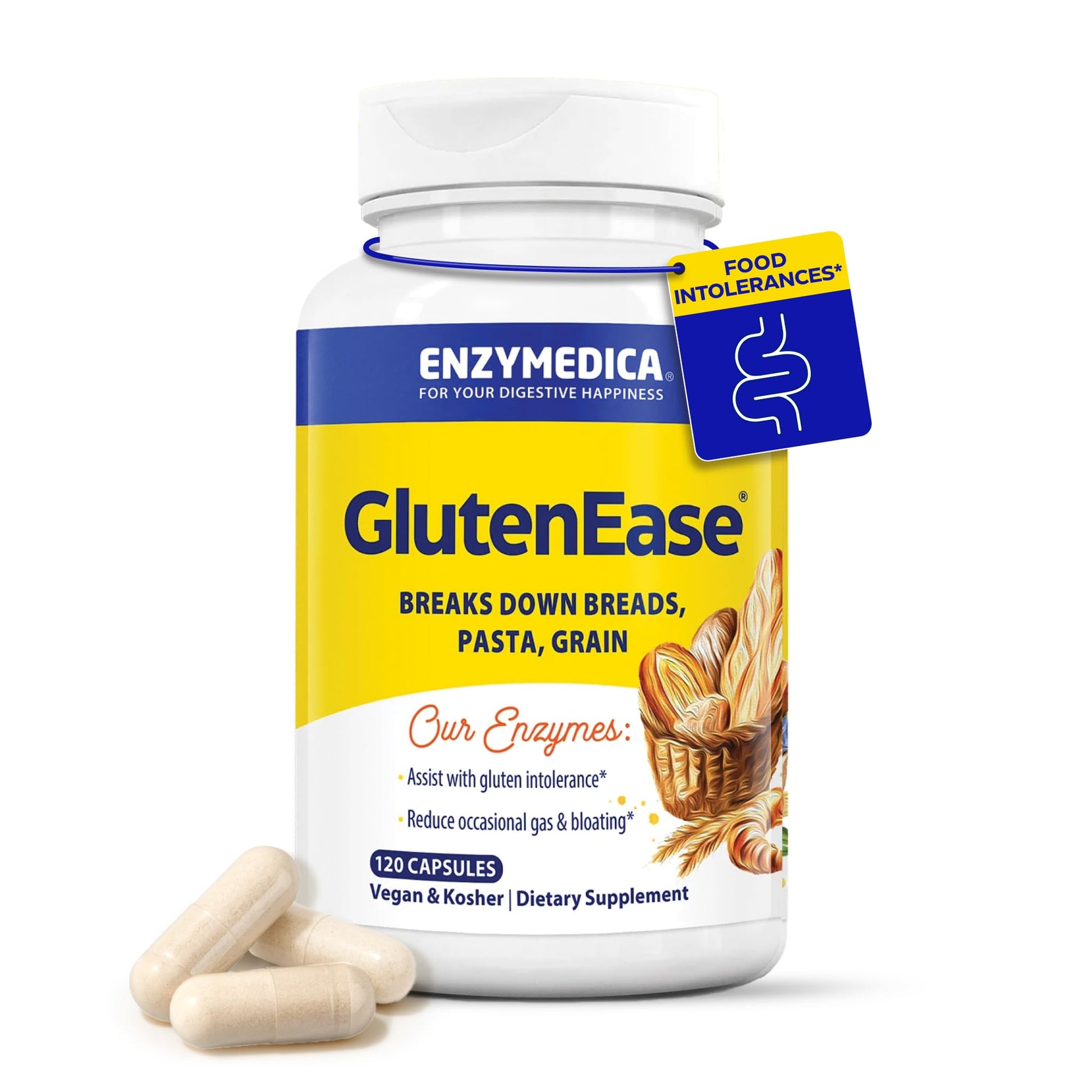 Enzymedica GlutenEase - Digestive Enzyme Supplement for Women & Men, Gluten & Casein Sensitivity Support, Enzymes for Digestion & Gut Health, Helps Gas & Bloating - 60 Caps Gsupps Australia