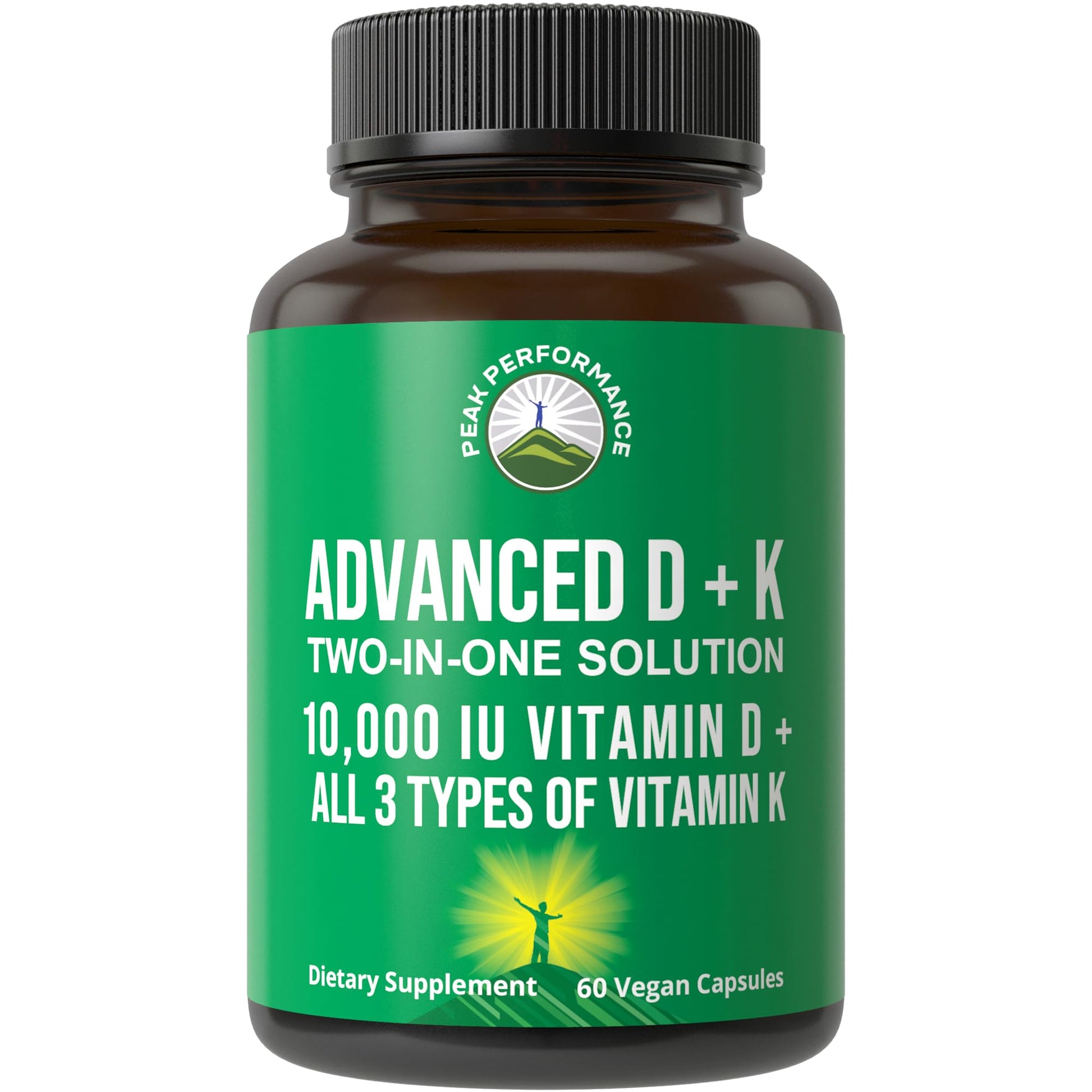 Peak Performance Advanced Vitamin D 10000 IU with All 3 Types of Vitamin K - 10,000 Vitamin D3 and Vitamin K2, K1, MK-7 (MK7), MK4 Capsules Supplement - 60 Small and Easy to Swallow Pills Peak Performance buy australia supplements