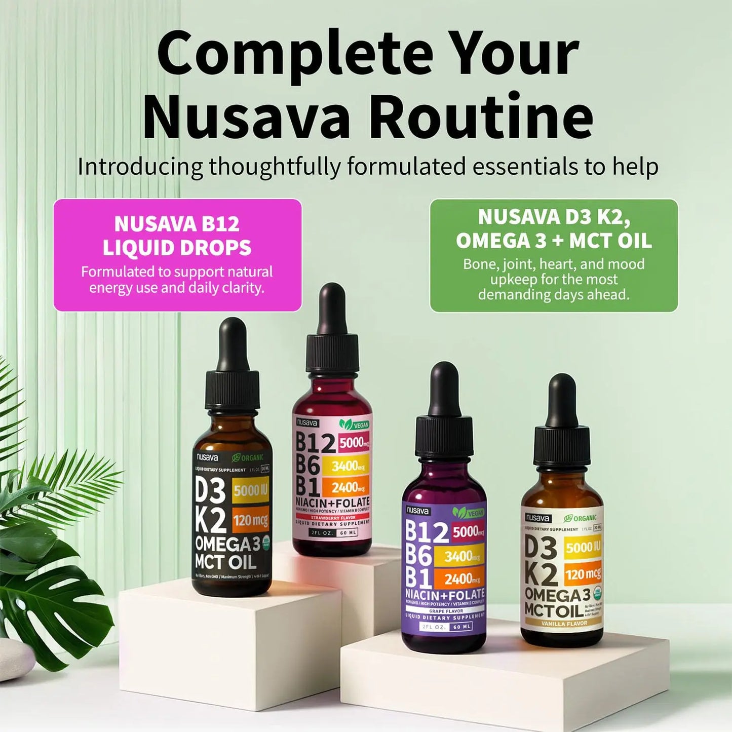 (2 Pack) Vitamin B12 and B6 Liquid Drops, B12 Sublingual Vitamin B Complex - B 12 Vitamin 5000mcg - B12 Methylcobalamin for Energy, Brain, and Heart Support NUSAVA