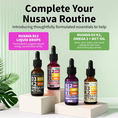 (2 Pack) Vitamin B12 and B6 Liquid Drops, B12 Sublingual Vitamin B Complex - B 12 Vitamin 5000mcg - B12 Methylcobalamin for Energy, Brain, and Heart Support NUSAVA