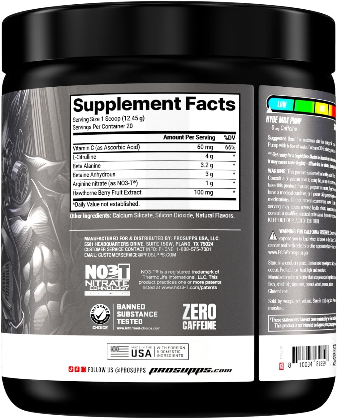 PROSUPPS L-Carnitine 3000 Stimulant Free Liquid Shots (31 Servings, Dragon Fruit) and Hyde Max Pump Pre Workout for Men and Women (20 Servings, Unflavored) Bundle