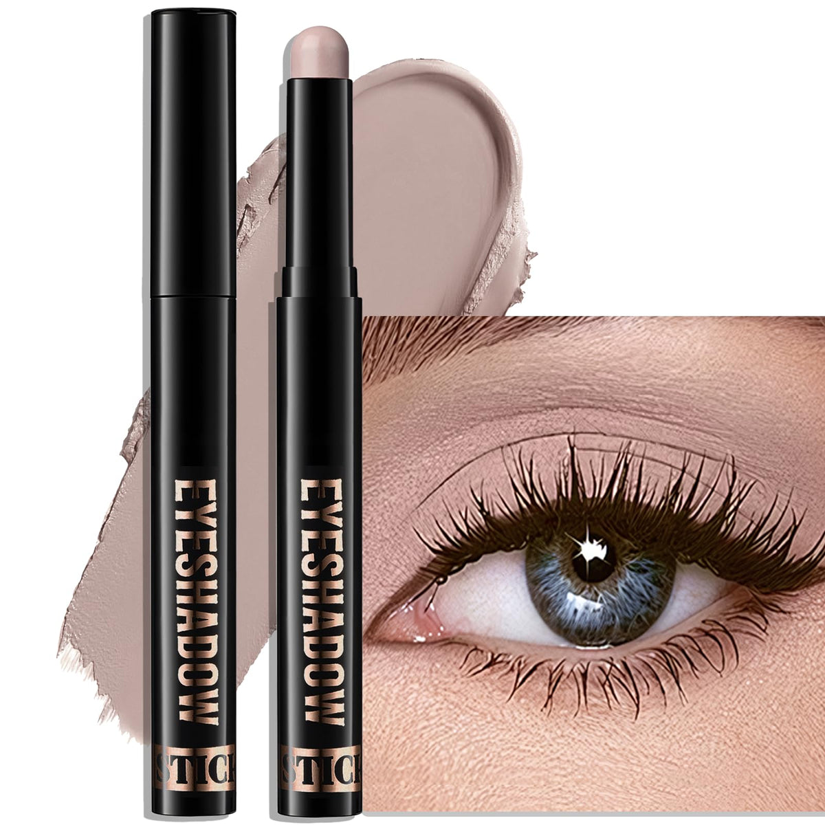 Wugbc Eyeshadow Stick Light Taupe, Matte Cream Eye Shadow Stick Waterproof Nude Neutral Eyeliner Brightener Pencil Crayon Long-Lasting Eye Highlighter Makeup for Older Women Easy to Use High Pigmented Wugbc