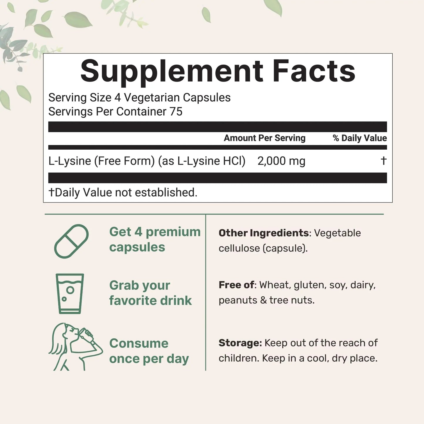Pure L-Lysine 2,000mg, 300 Veggie Capsules | Maximum Potency, Easily Absorbed, Free Form | Essential Amino Acid for Collagen, Lip, & Immune Support Micro Ingredients