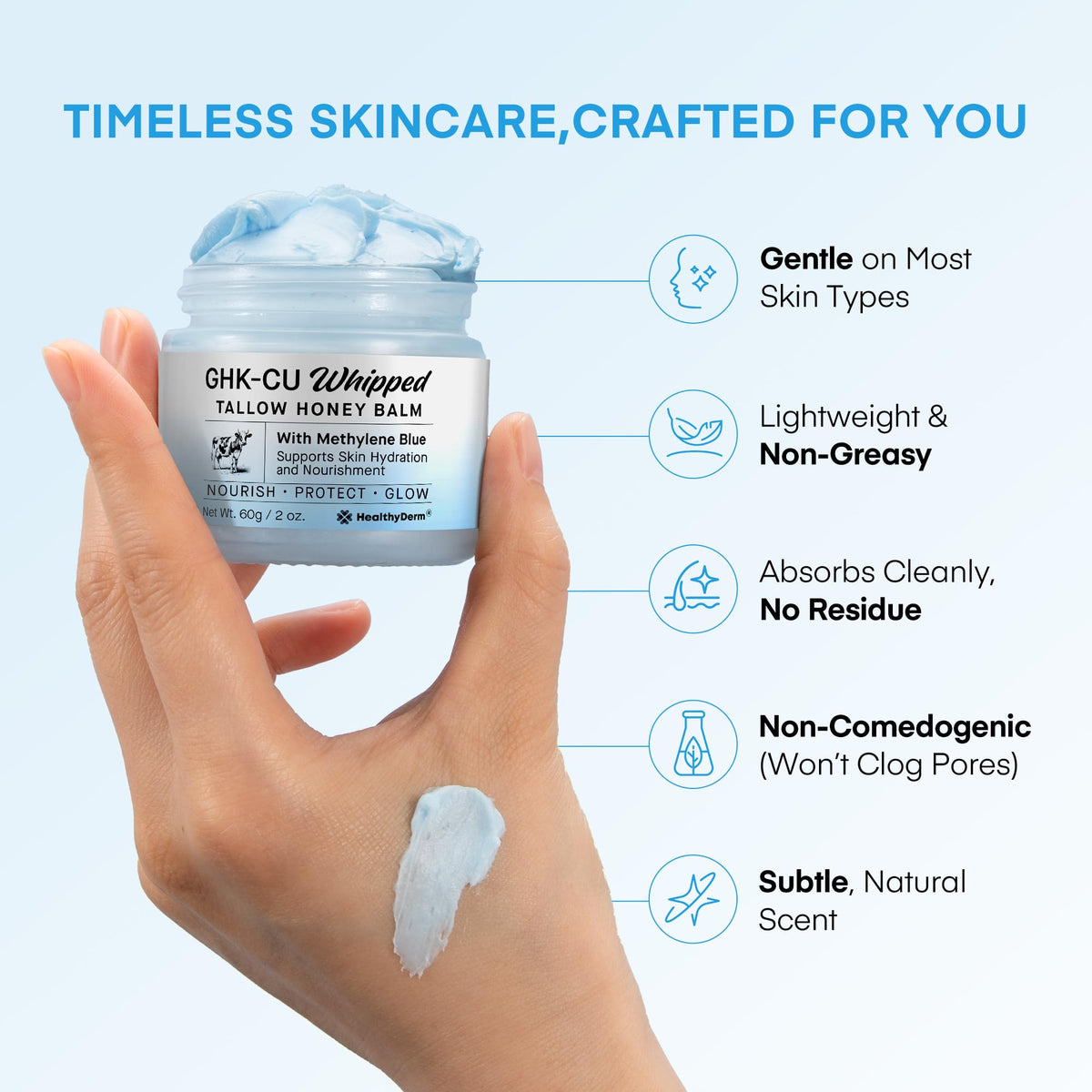 HealthyDerm Copper Peptides GHK-Cu Beef Tallow for Skin: Blue Balm with Methylene Blue, Manuka Honey & Vitamin E – Natural Face and Body Moisturizer for Mature, Dry & Sensitive Skin – 2oz HealthyDerm