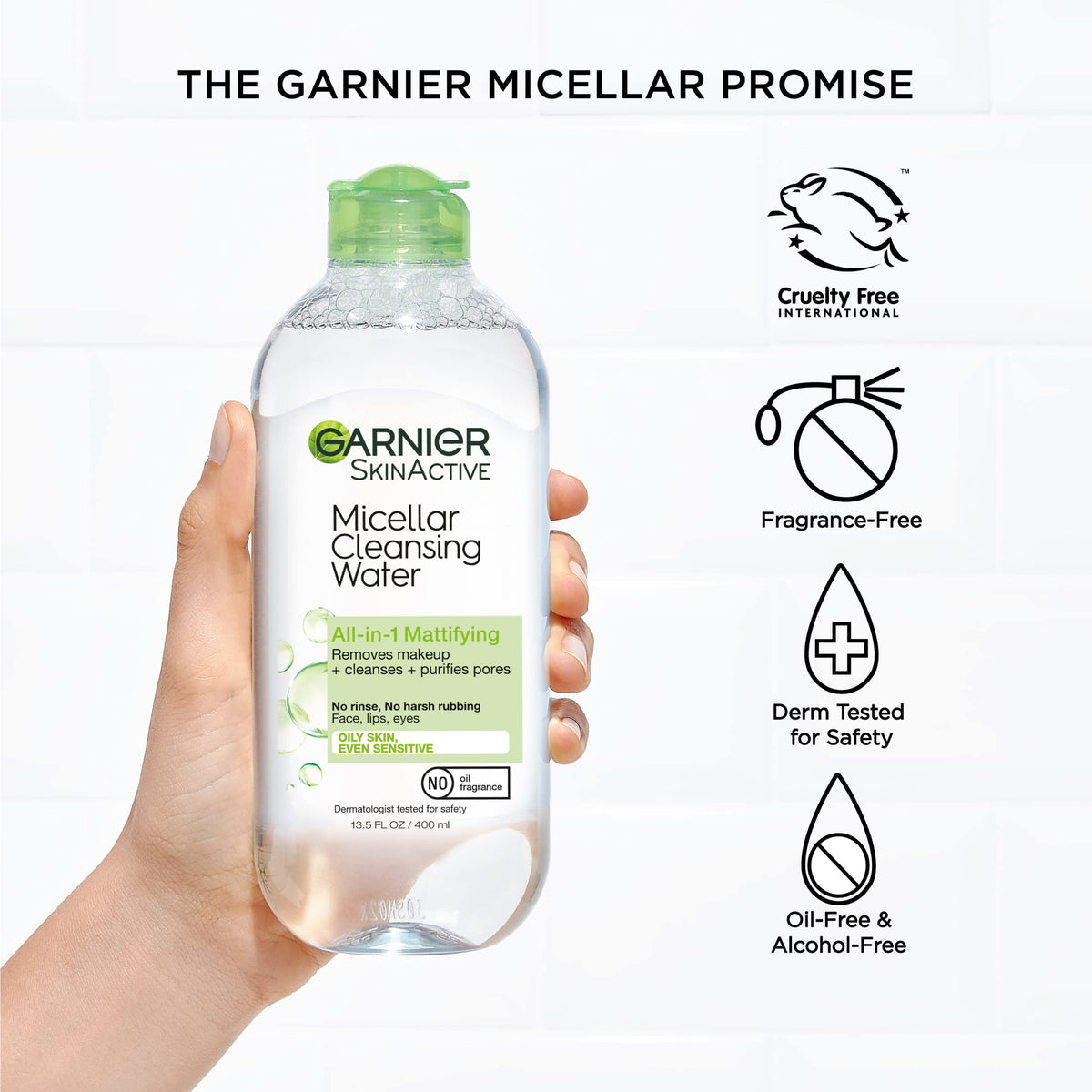 Garnier Micellar Water for Oily Skin, Facial Cleanser & Makeup Remover, Mattifying, For All Skin Types, Vegan, Cruelty Free, 13.5 Fl Oz (400mL), 1 Count Garnier