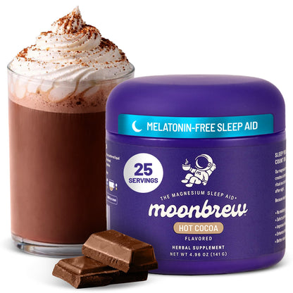 MoonBrew Nighttime Magnesium Hot Cocoa Jar, Natural Sleep Aid Drink Mix for Adults - Calming Melatonin-Free Sleep Support - Sleepy Hot Chocolate Powder with L-Theanine, MoonBrew