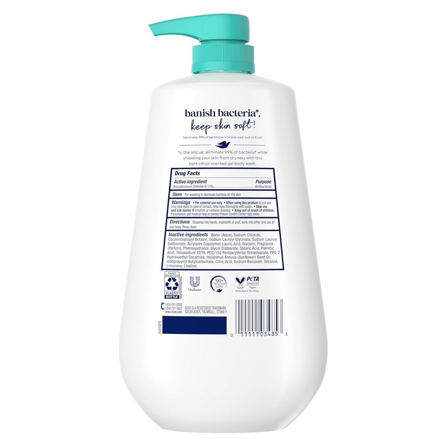 Dove 24hr Lotion Antibacterial Body Wash with Pump, 30.6 oz | Eliminates 99% of bacteria while helping protect skin from dryness and leaving skin soft Gsupps Australia