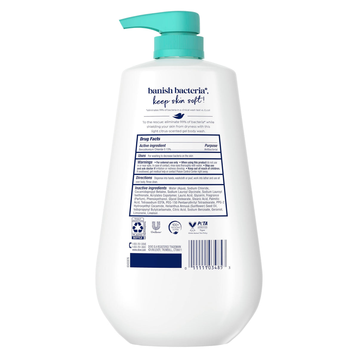 Dove Body Wash Antibacterial For All Skin Types 30.6 oz Pump, Sulfate Free Dove