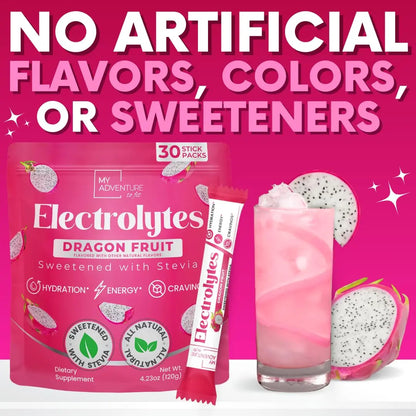 Zero Sugar Dragon Fruit Electrolytes Sticks - Refreshing Hydration - Caffeine Free Energy with Natural Ingredients - Vegan, Keto & Paleo My Adventure to Fit