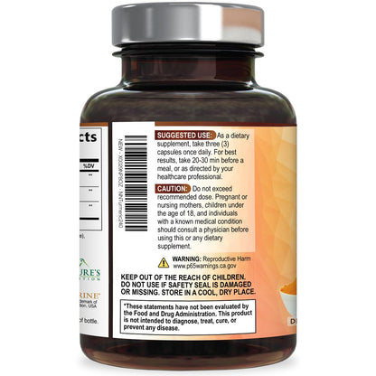 Turmeric Curcumin Supplement - 95% Curcuminoids with Organic Turmeric & BioPerine Black Pepper for Best Absorption - Daily Joint & Immune Health Support Nature's Nutrition