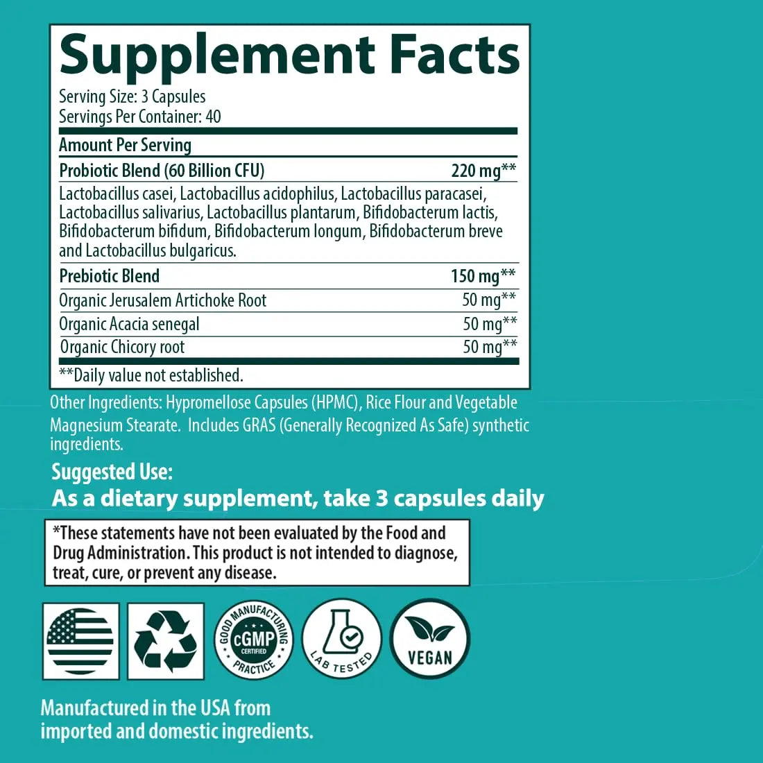 Sanar Naturals Probiotics 60 Billion CFU –  Support, Digestive & Gut Health - Probiotics for Women and Men - Vegan, Non-GMO, Gluten Free, 120 Capsules Sanar Naturals