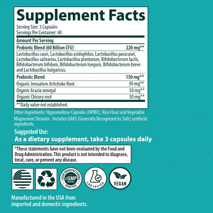 Sanar Naturals Probiotics 60 Billion CFU –  Support, Digestive & Gut Health - Probiotics for Women and Men - Vegan, Non-GMO, Gluten Free, 120 Capsules Sanar Naturals