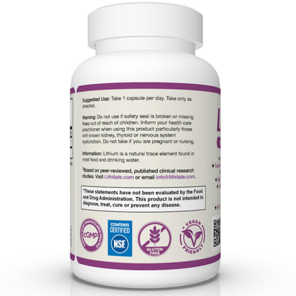 lithitate Lithium Aspartate 10mg | Supports Cognitive Function & Brain Health with Aging | NSF Certified | Promotes Mental Clarity, Healthy Mood & Longevity lithitate
