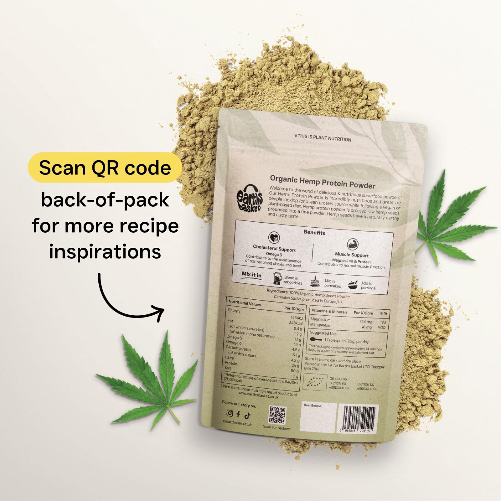 Earths Basket Organic Hemp Protein Powder,280g Natural, Unflavoured, Vegan, Gluten Free EARTHS BASKET buy australia supplements