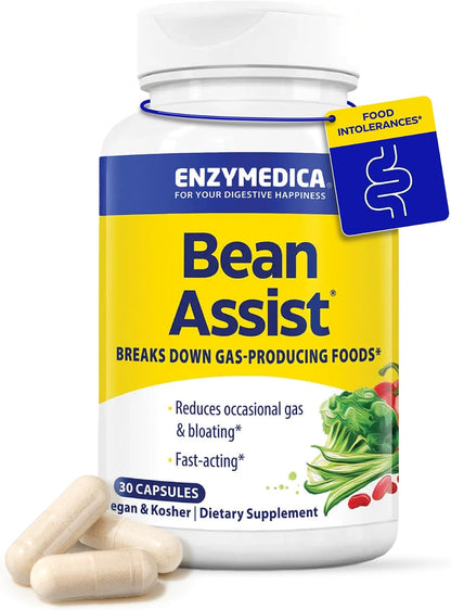 Enzymedica BeanAssist - Digestive Enzyme Supplement for Women & Men, Alpha Galactosidase Enzyme for Digestion & Gut Health Support, Helps Reduce Gas & Bloating, Fast-Acting, Vegan - 30 Caps Gsupps Australia