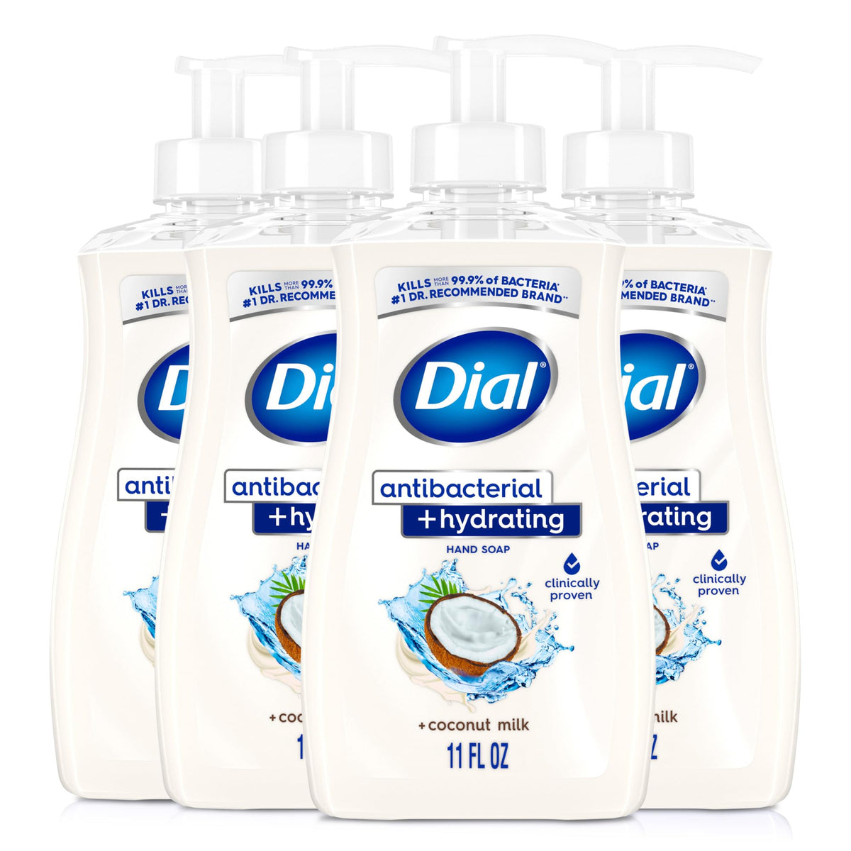 Dial Antibacterial Hydrating Liquid Hand Soap, Coconut Milk, 11oz, 4-Pack Dial