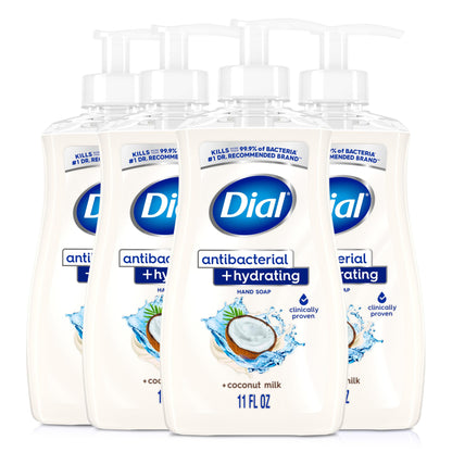 Dial Antibacterial Hydrating Liquid Hand Soap, Coconut Milk, 11oz, 4-Pack Dial