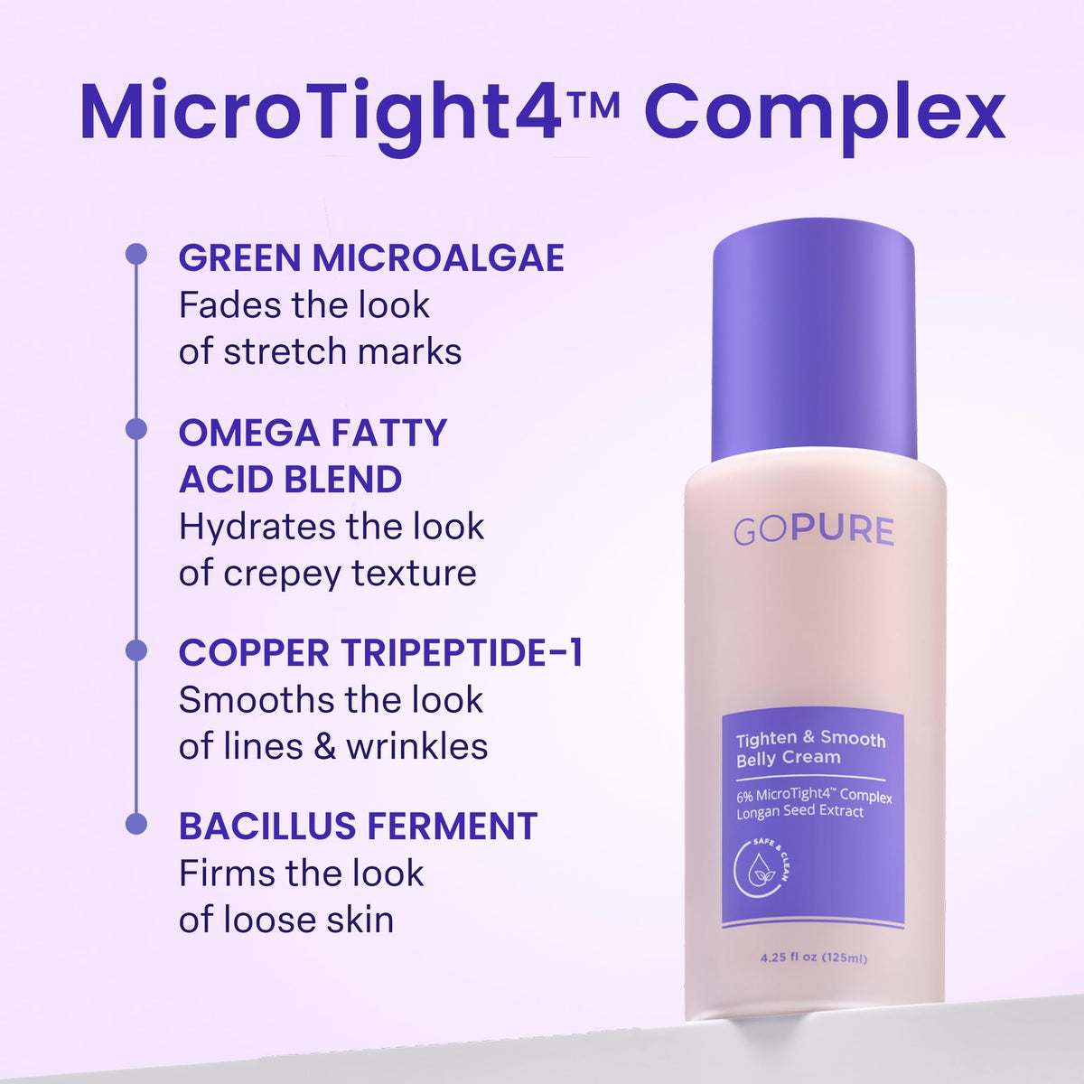 GOPURE Tighten & Smooth Belly Cream - Clinically Tested with MicroTight4 Complex to Reduce the Appearance of Cellulite & Stretch Marks - Quick Absorbing for Smoother, Firmer-Looking Skin, 4.25oz goPure