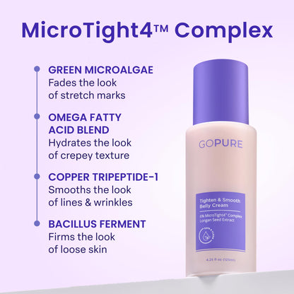 GOPURE Tighten & Smooth Belly Cream - Clinically Tested with MicroTight4 Complex to Reduce the Appearance of Cellulite & Stretch Marks - Quick Absorbing for Smoother, Firmer-Looking Skin, 4.25oz goPure