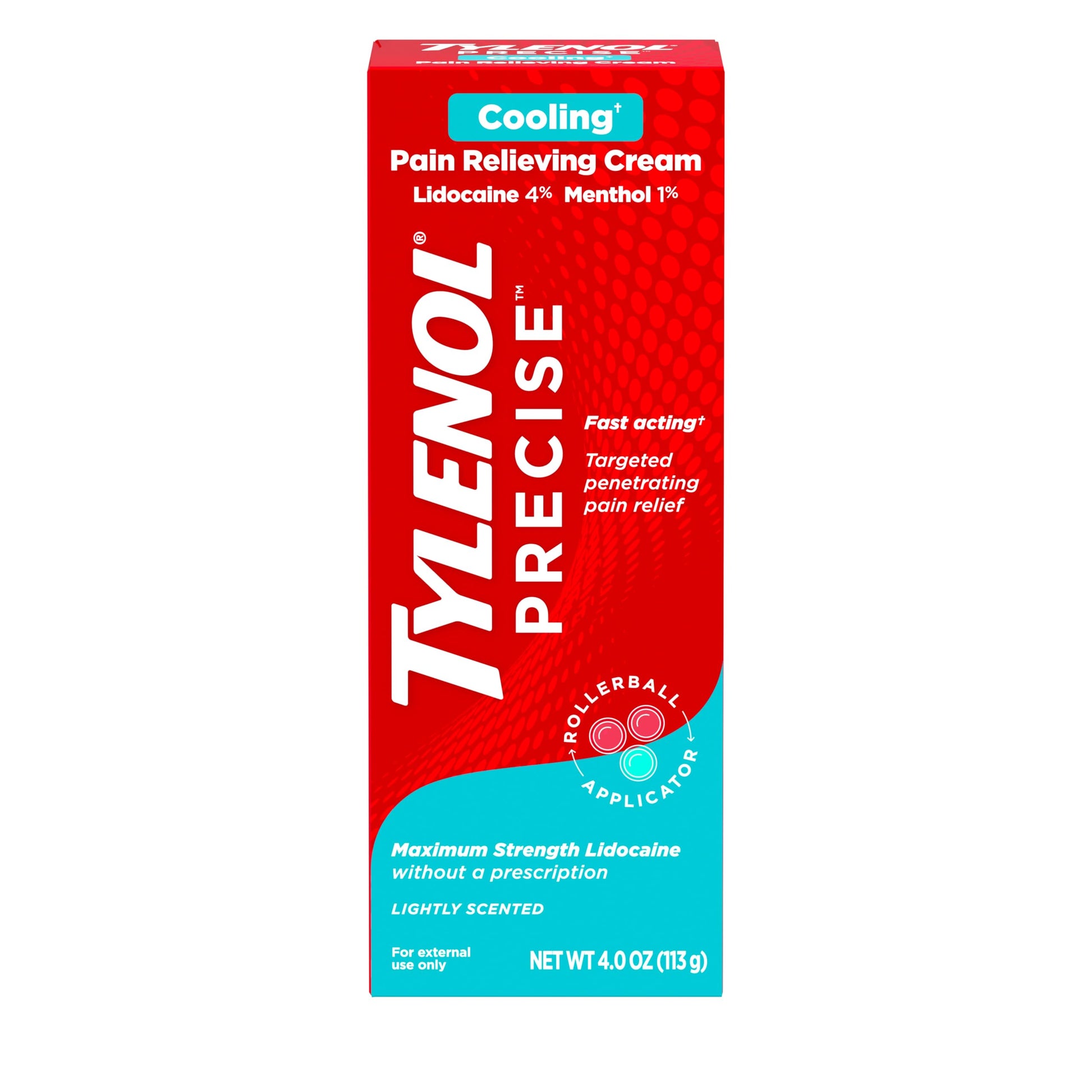 Tylenol Precise Cream, Cooling Sensation Pain Relief, Roll‑On, Lidocaine 4%, Menthol 1%, Targeted Maximum OTC Strength Combination for Back, Muscle and Joint, Numbing Cream Rollerball Applicator, 4 oz Tylenol buy australia supplements