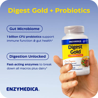 Enzymedica Digest Gold + Probiotics - Digestive Enzyme Supplement for Women & Men, Enzyme and Probiotic Capsules for Digestion, Gut Health Support, Enzymedica