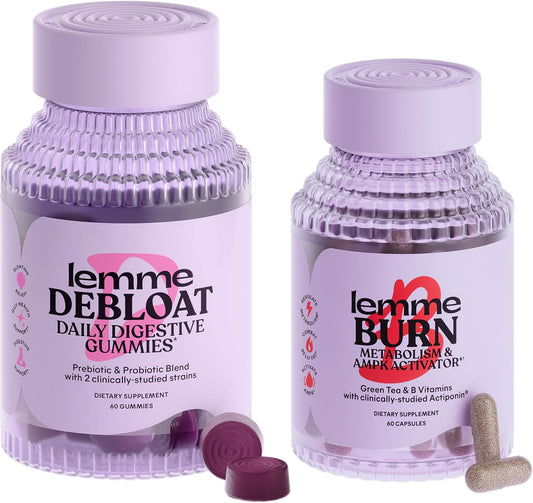 Lemme Debloat and Burn - Metabolism, Bloat Support, Gut Health & Weight Management with Clinically Studied Probiotics, Prebiotics, Green Tea Extract, Vitamins B6 & B1 - Gluten-Free, 60 Count Ea
