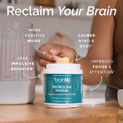 BRAINMD Dr Amen NeuroLink Powder - 114g - Supports Memory, Focus & Concentration - Gluten Free - 30 Servings
